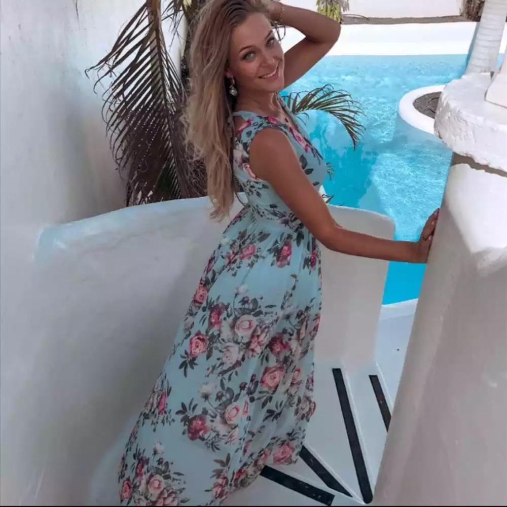 NEW Blue Floral Print Maxi Dress - Picture 4 of 4